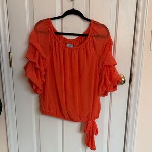 Women's Orange Ruffle Sleeve Top